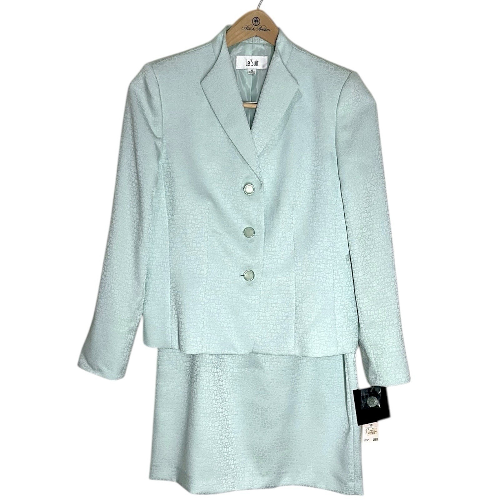 Nwt Le Suit Women's Size 10 Shiny Pale Mint Jacquard Skirt Blazer Suit Wedding